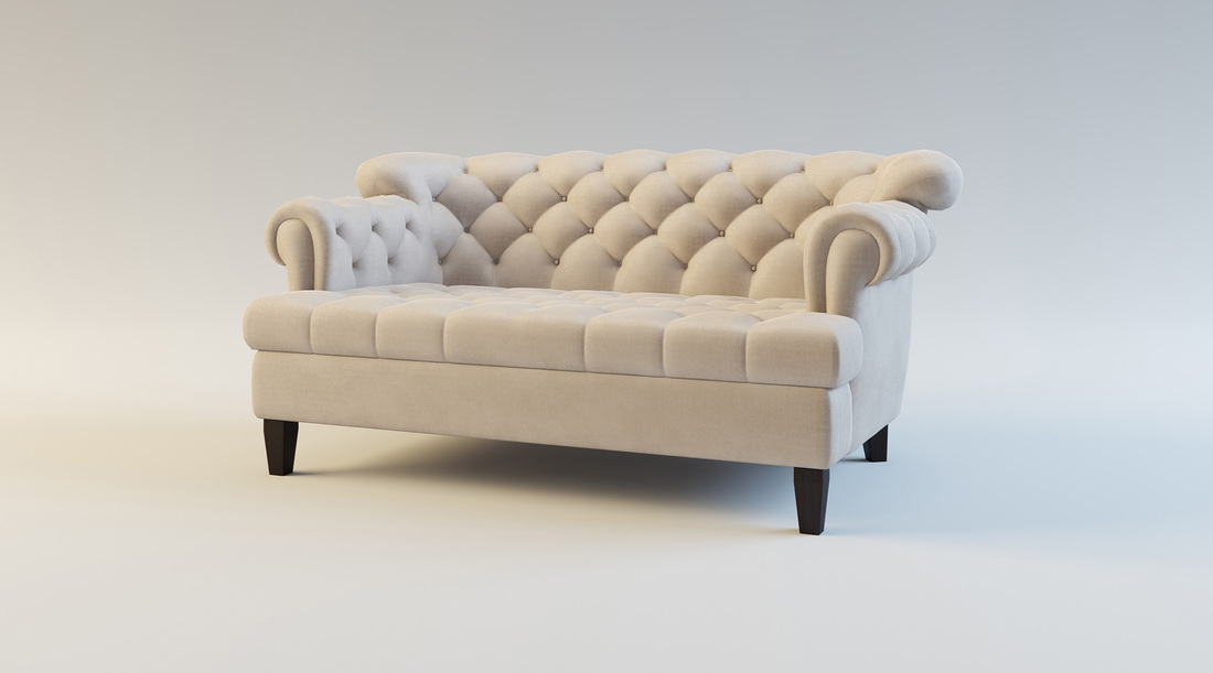 Cream buttoned sofa 3D visual