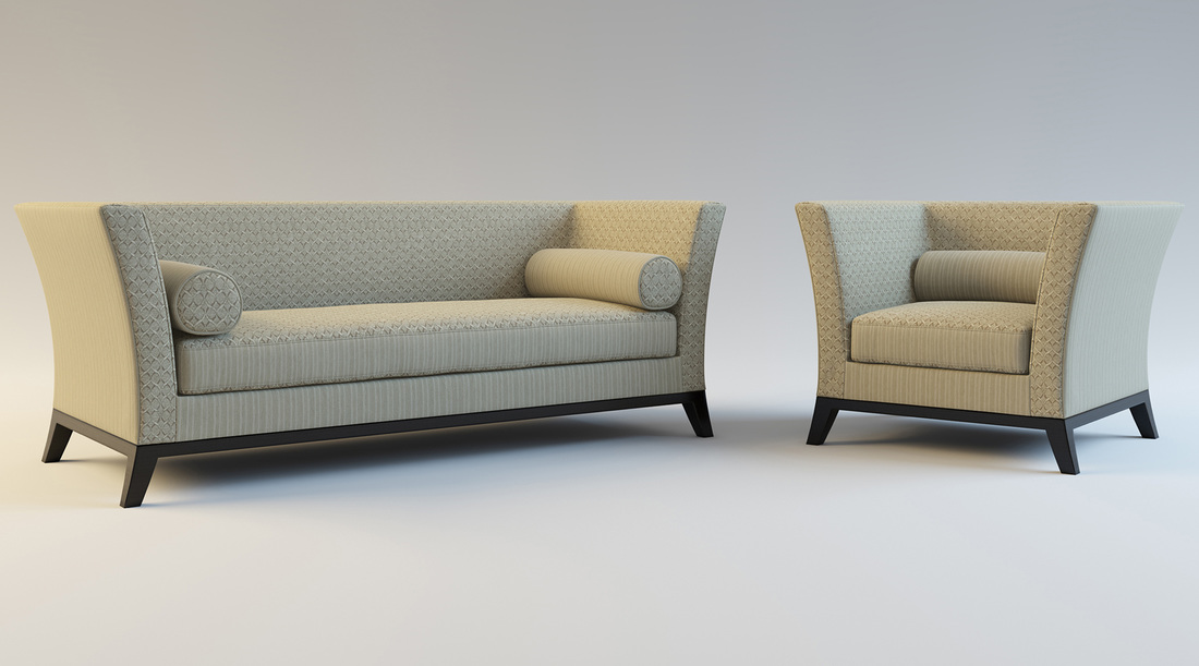 Cream patterned sofa and chair product 3D