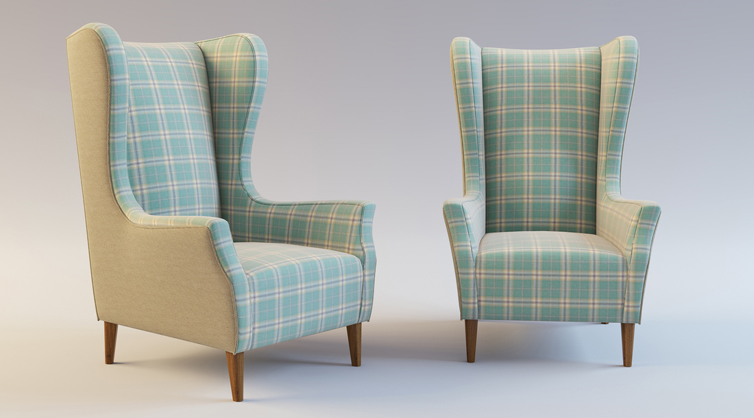 Blue and Cream Wing Back chairs product 3D