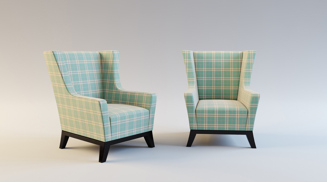 Blue and Cream check lounge chairs product 3D