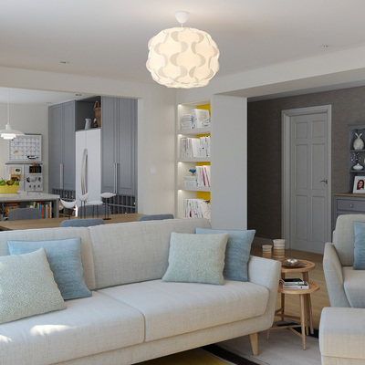 Modern Scandi living dining room, with calming colour scheme